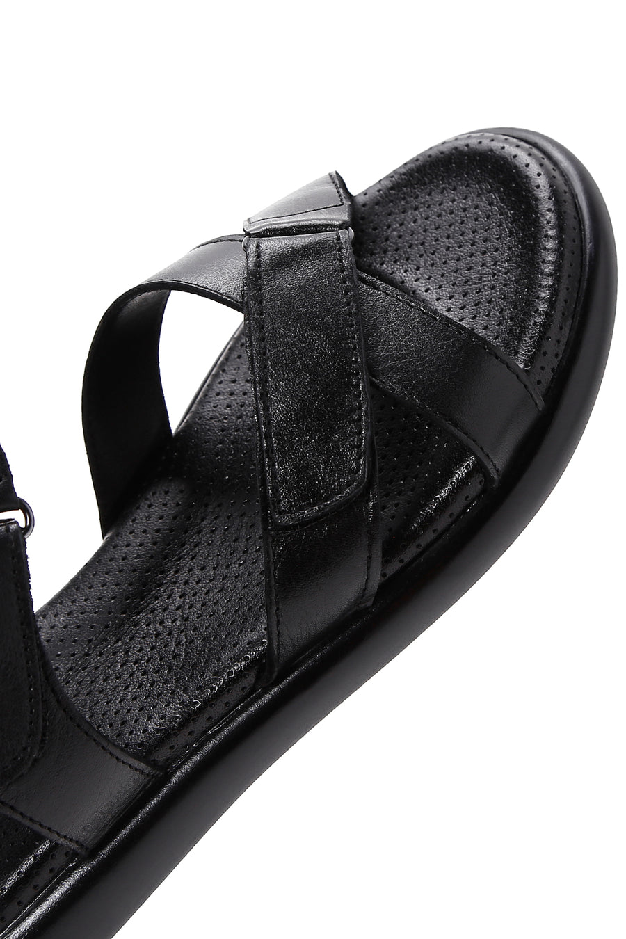 Kadın Siyah Çift Bantlı Deri Comfort Sandalet