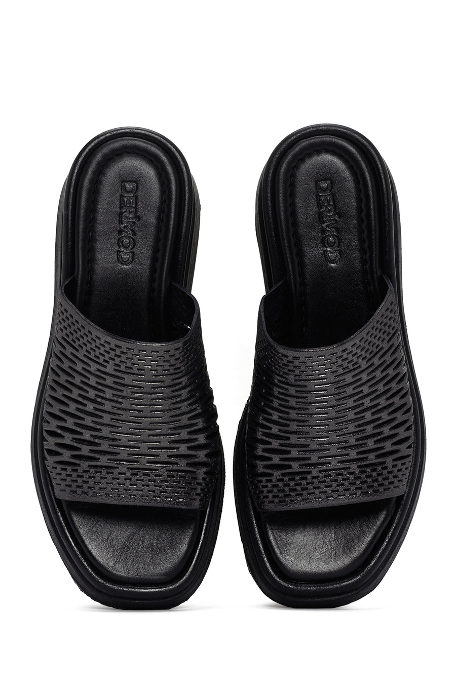 Kadın Siyah Metalik Deri Comfort Terlik
