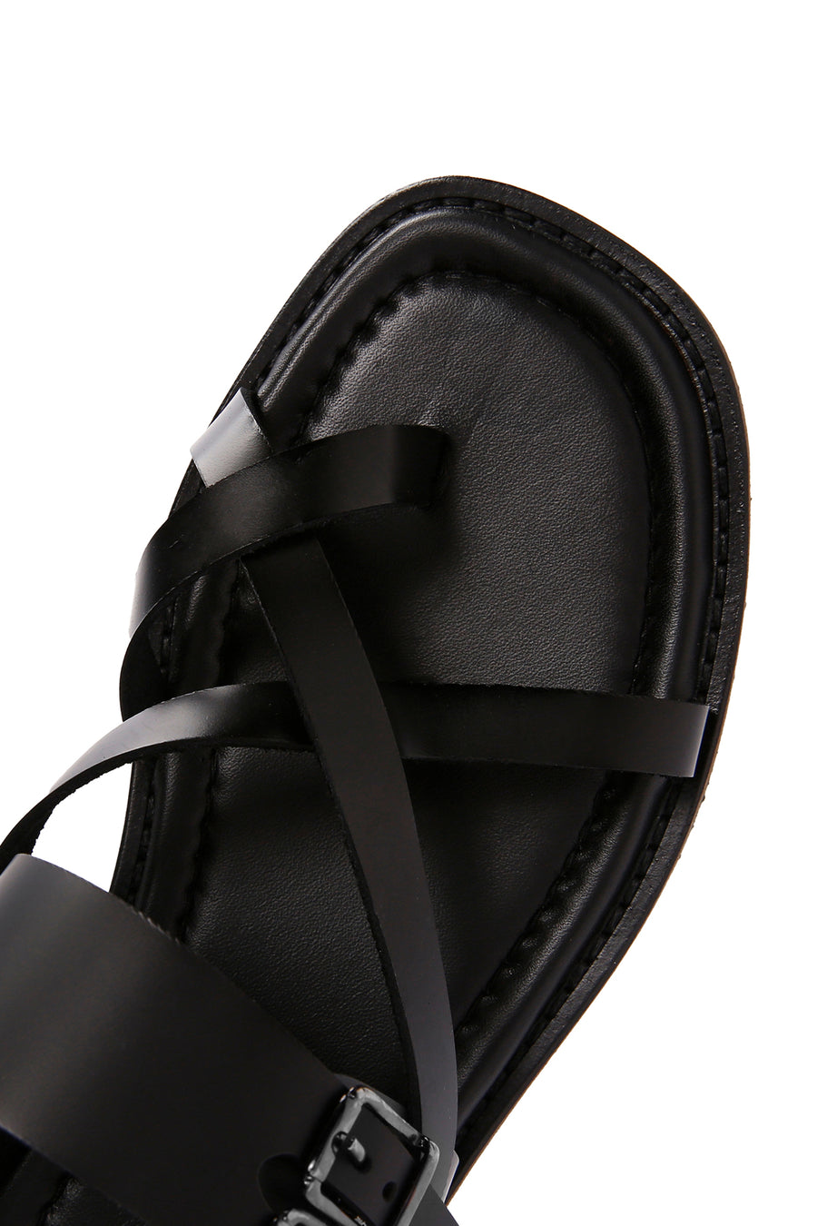 Women's Black Ankle Strap Flip Flop Leather Comfort Sandals