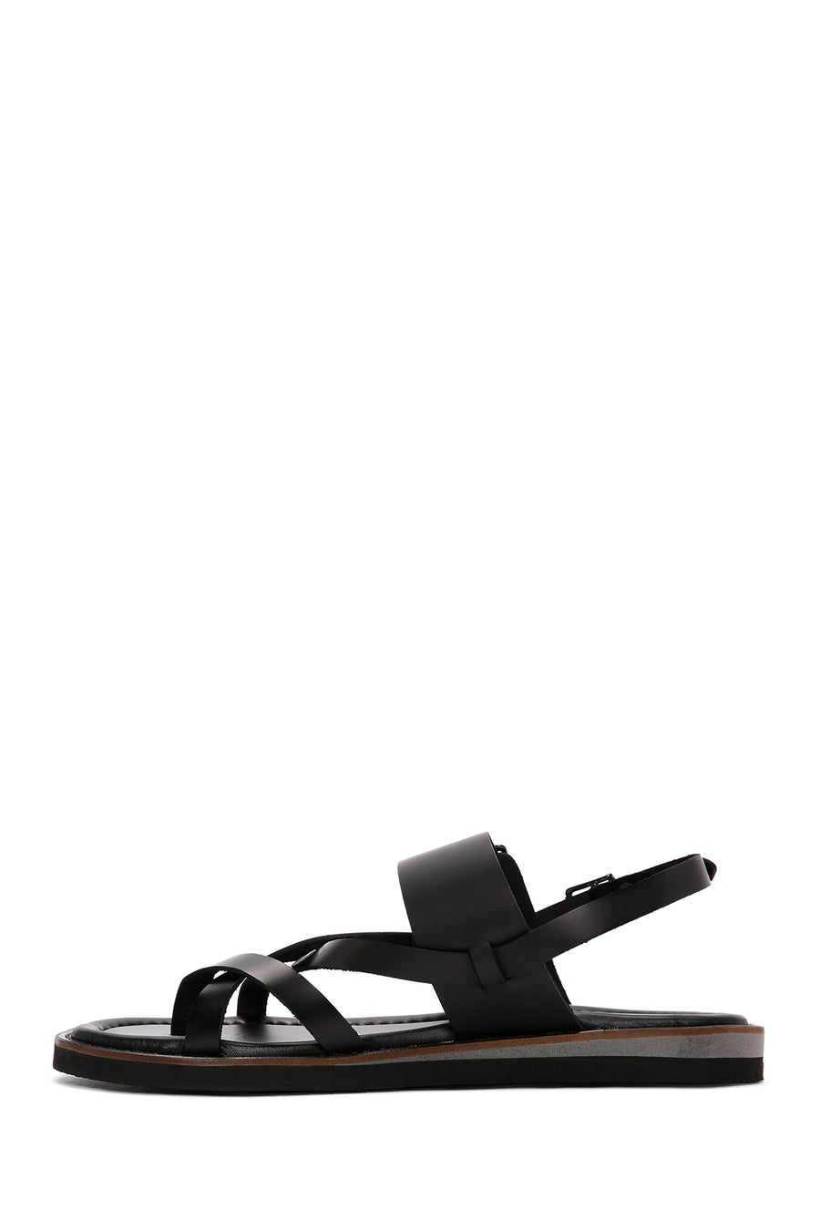 Women's Black Ankle Strap Flip Flop Leather Comfort Sandals