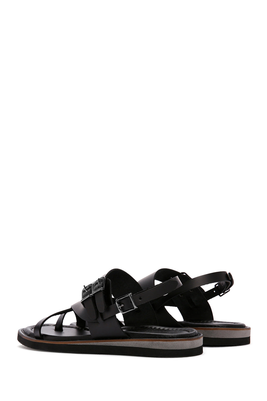 Women's Black Ankle Strap Flip Flop Leather Comfort Sandals