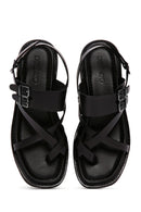 Women's Black Ankle Strap Flip Flop Leather Comfort Sandals | Derimod