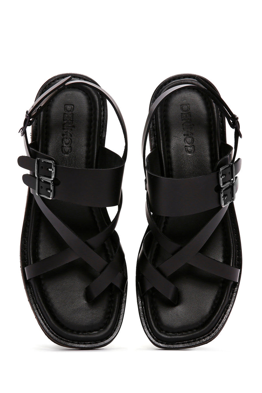 Women's Black Ankle Strap Flip Flop Leather Comfort Sandals
