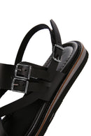 Women's Black Ankle Strap Flip Flop Leather Comfort Sandals | Derimod