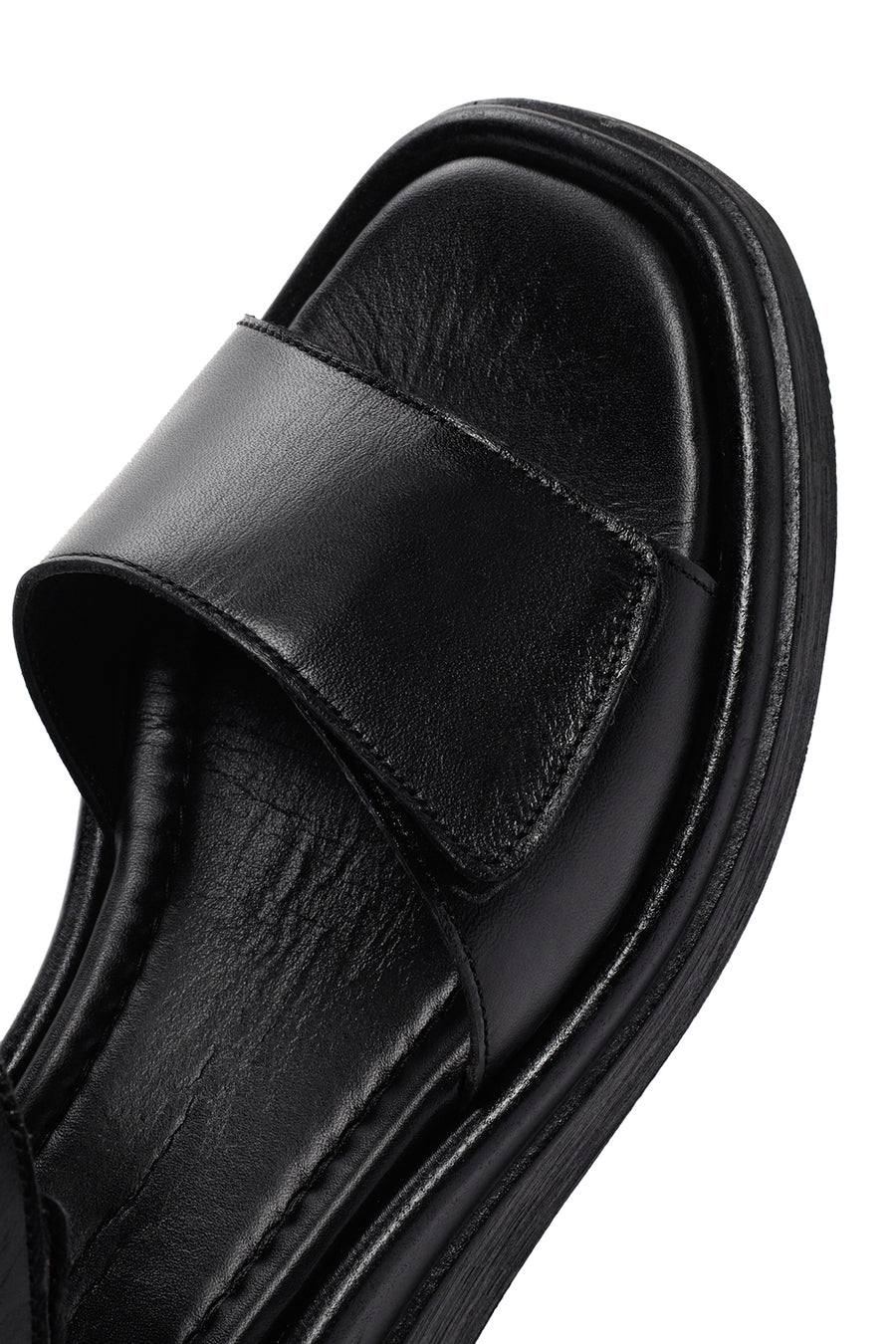 Kadın Siyah Bilekten Bantlı Deri Comfort Sandalet