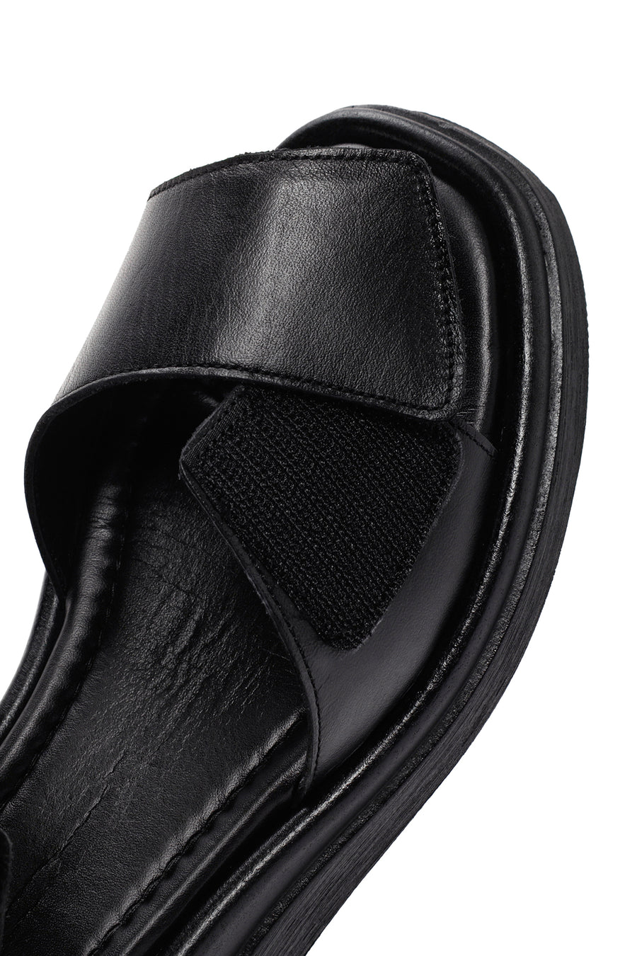 Kadın Siyah Bilekten Bantlı Deri Comfort Sandalet