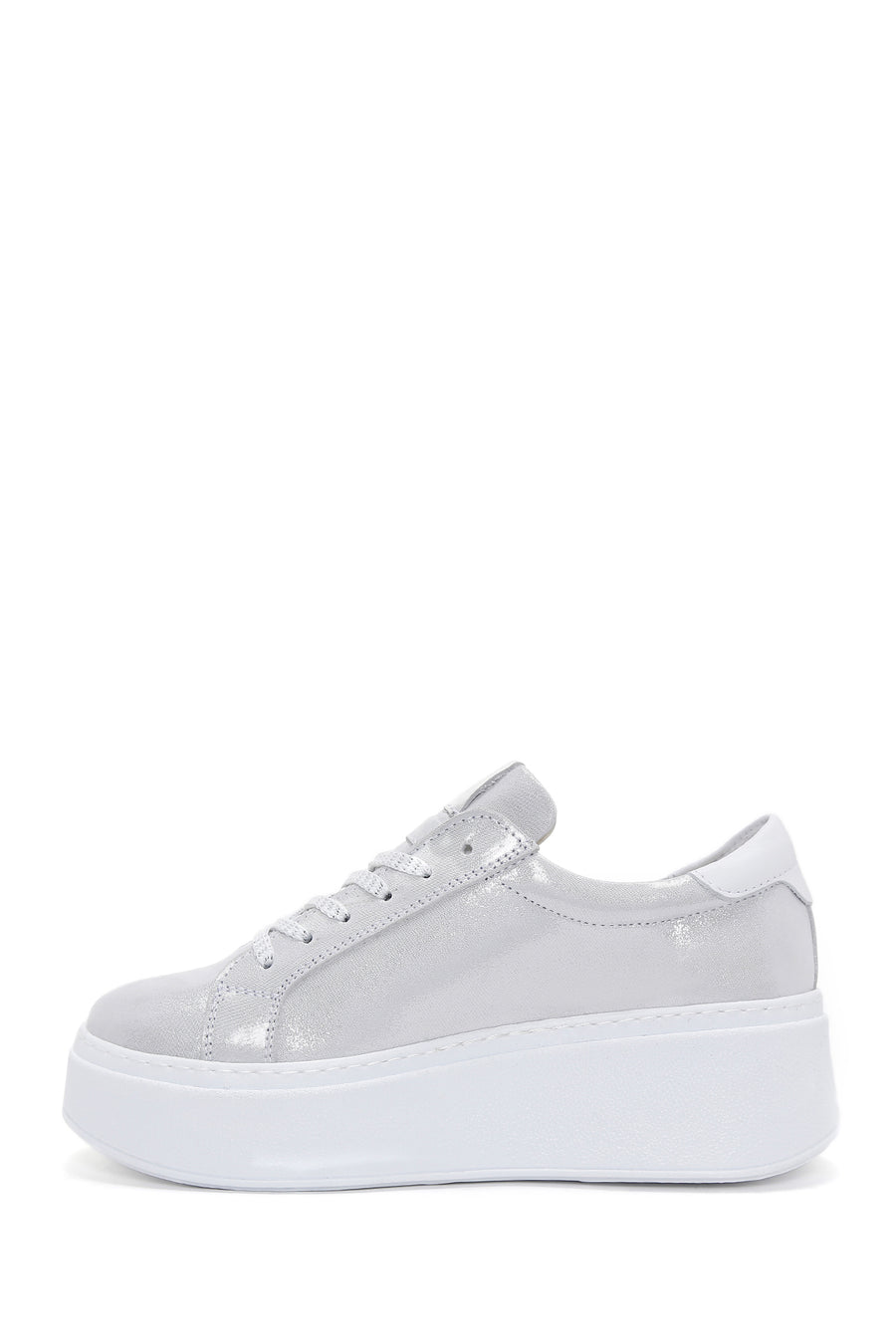 Kadın Gümüş Kalın Tabanlı Yandan Fermuarlı Deri Sneaker