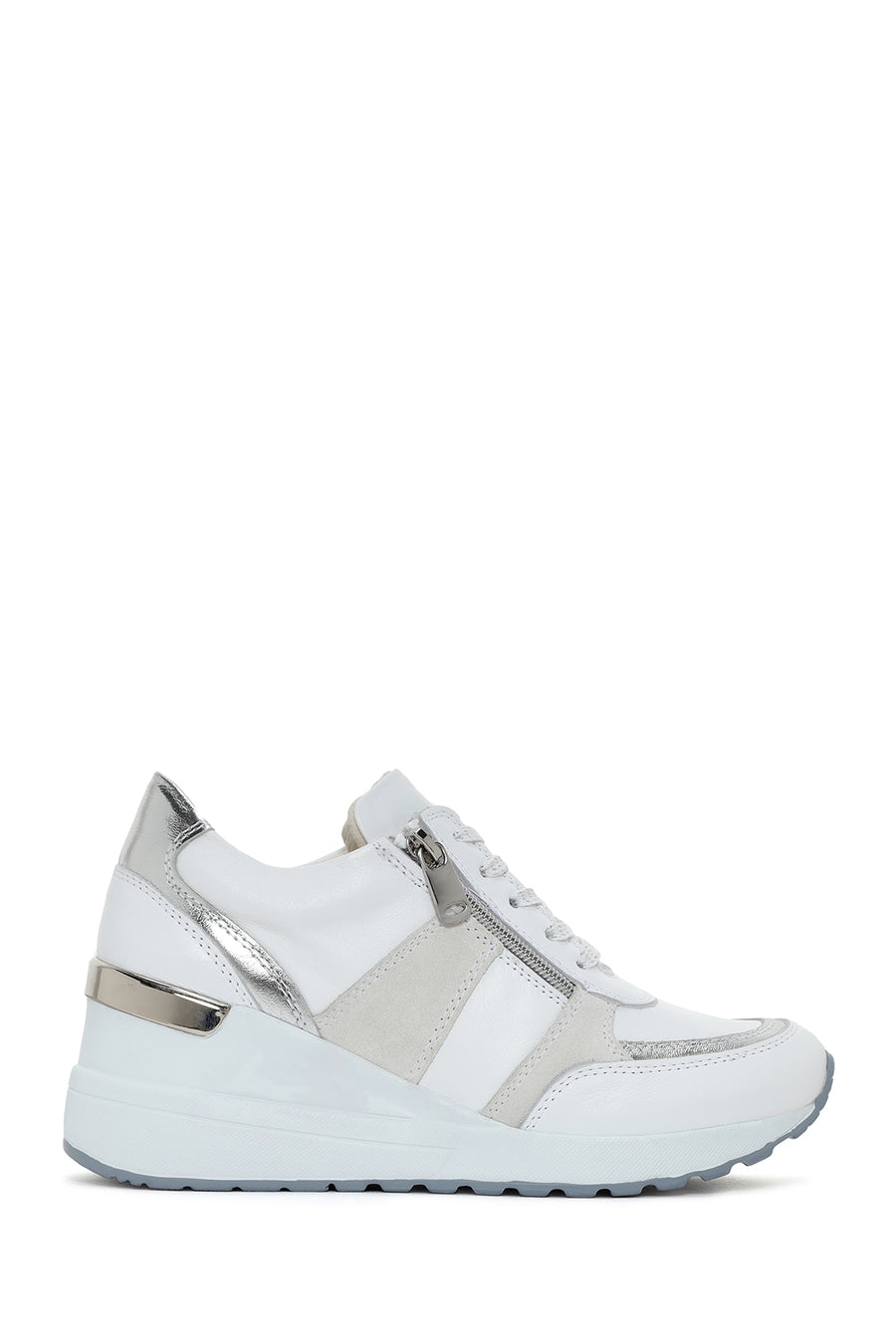 Women's White Wedge Heeled Side Zipper Suede Leather Sports Shoes 24SFD370414 | Derimod