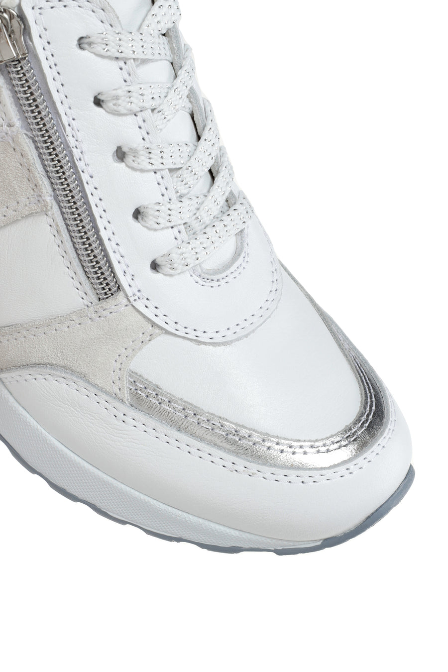 Women's White Wedge Heeled Side Zipper Suede Leather Sports Shoes