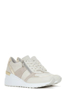 Women's Beige Wedge Heeled Side Zipper Suede Leather Sports Shoes | Derimod