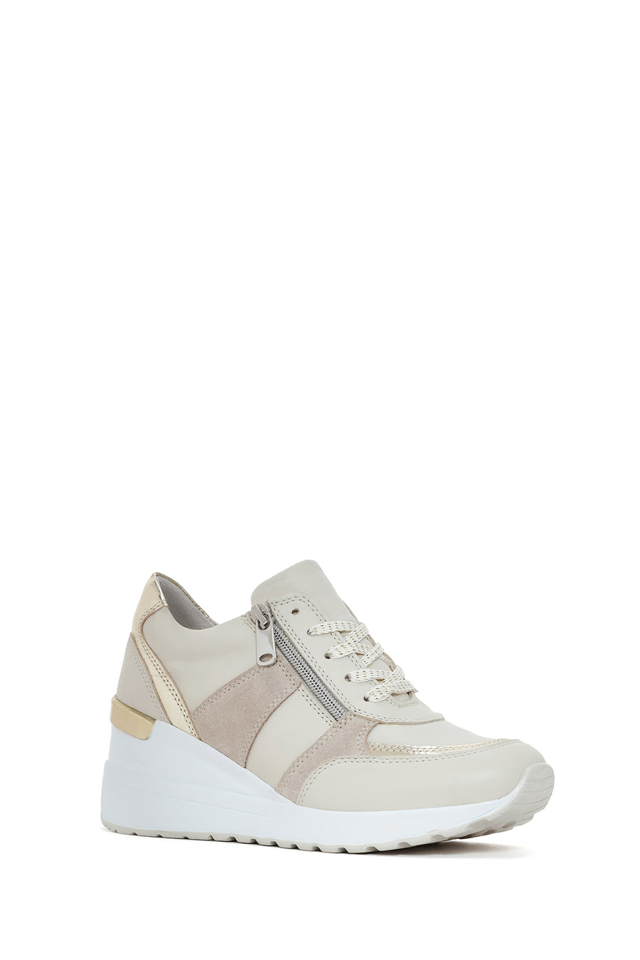 Women's Beige Wedge Heeled Side Zipper Suede Leather Sports Shoes
