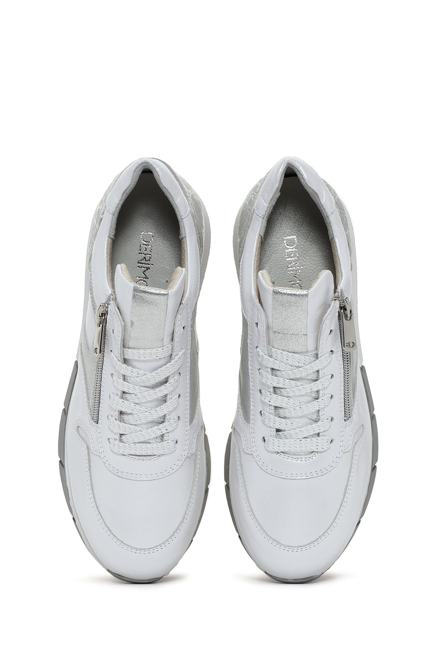 Kadın Beyaz Bağcıklı Yandan Fermuarlı Deri Sneaker