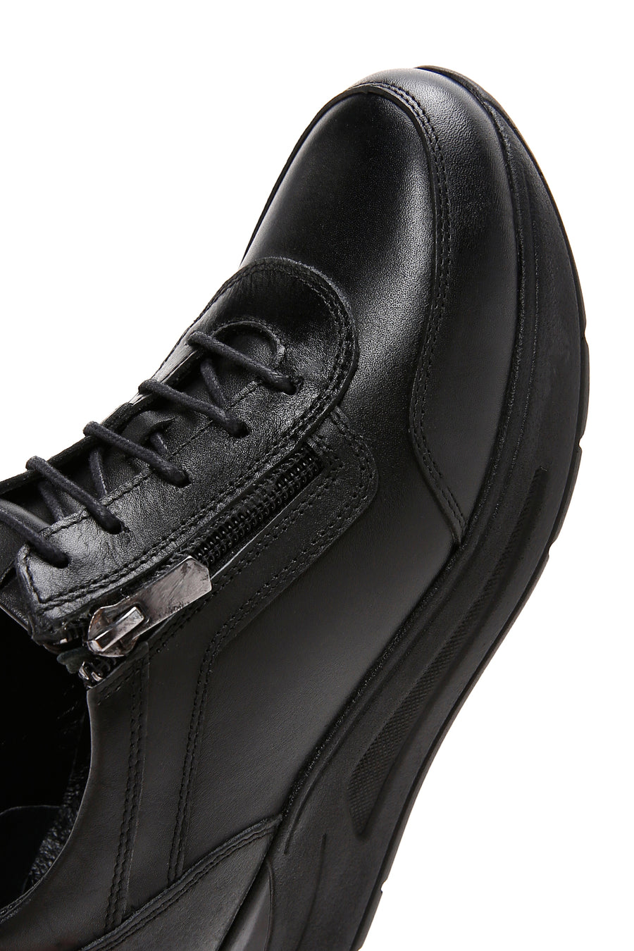 Kadın Siyah Kalın Tabanlı Deri Casual Sneaker