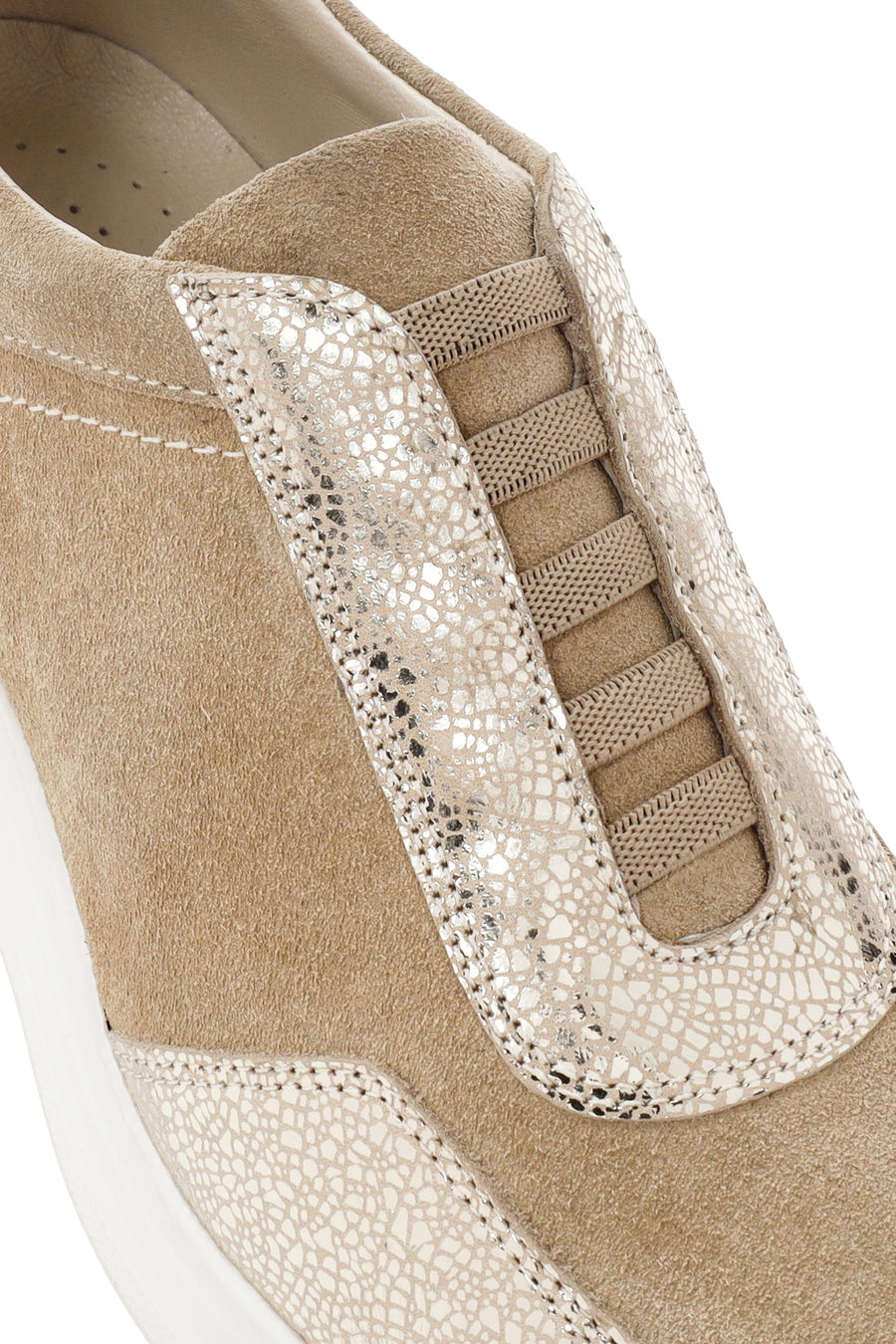 Women's Beige Lace-up Leather Sneaker
