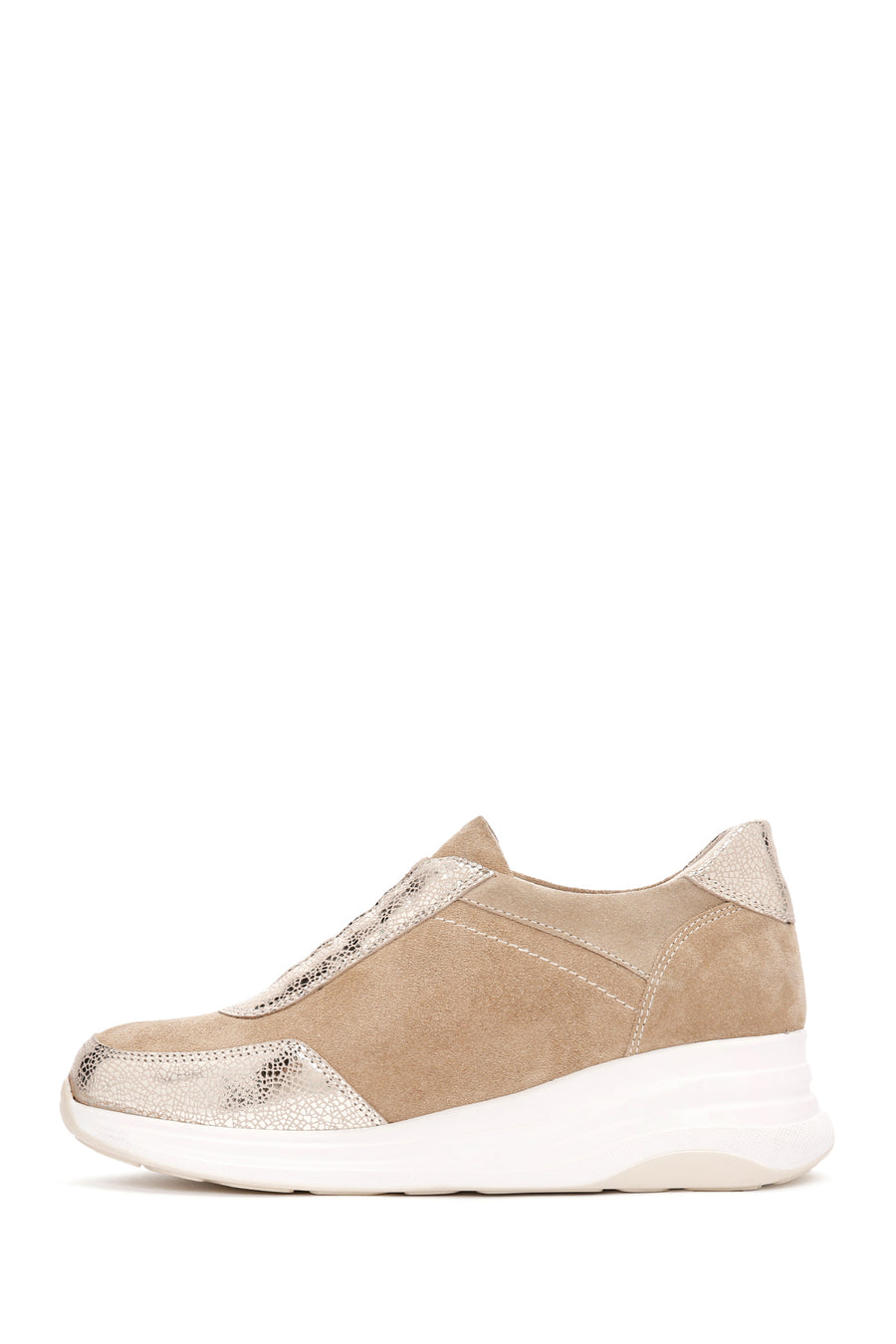 Women's Beige Lace-up Leather Sneaker