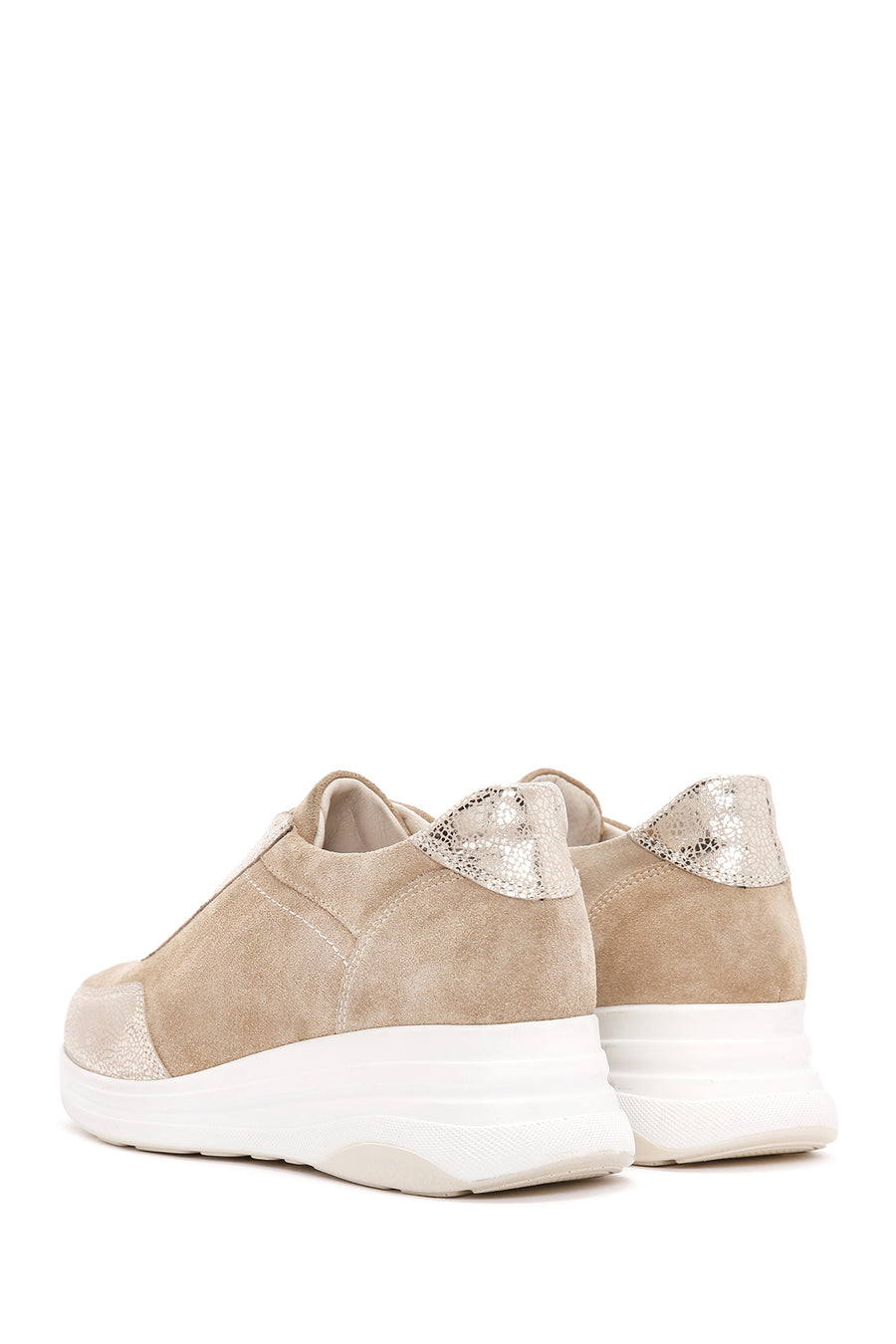 Women's Beige Lace-up Leather Sneaker