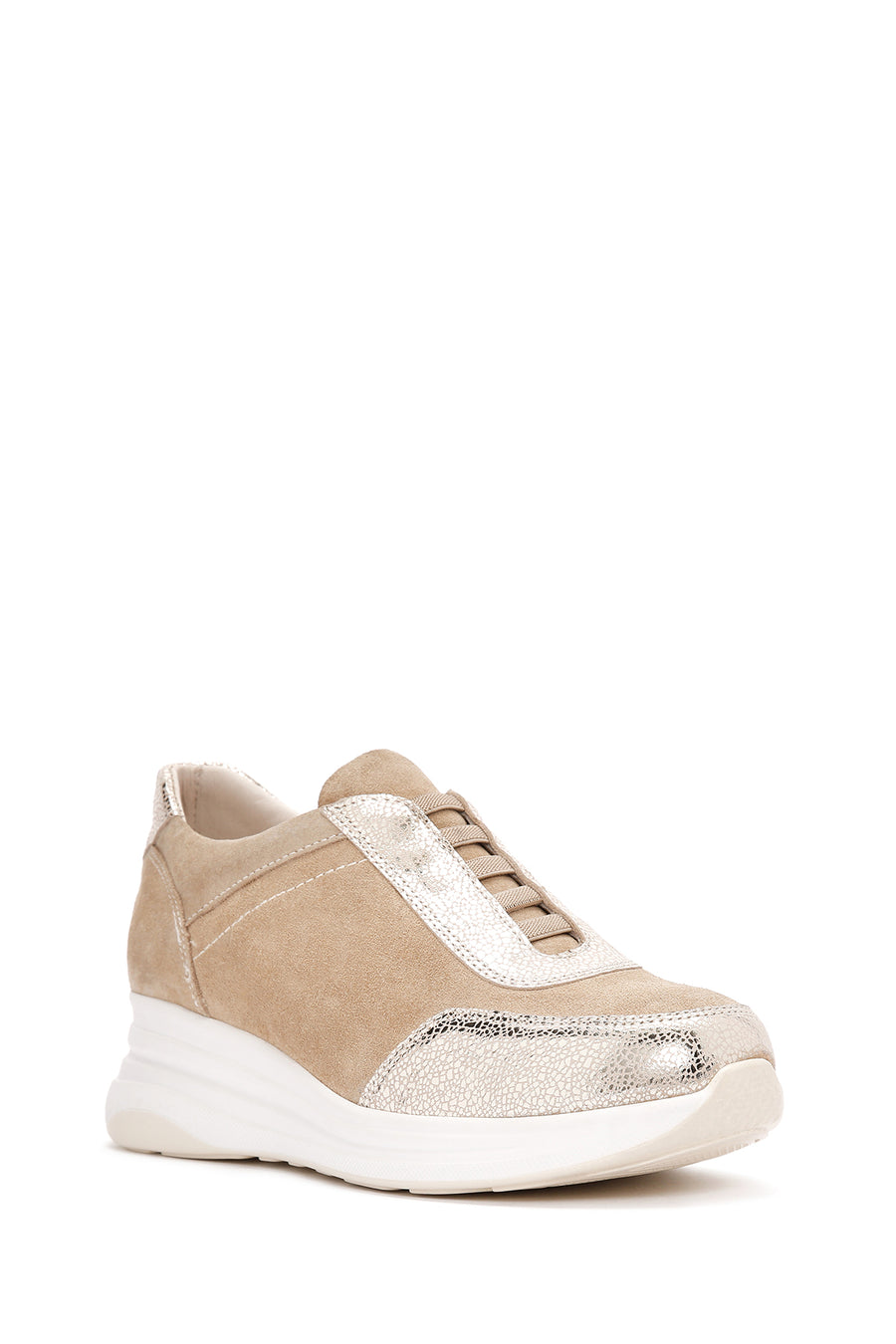 Women's Beige Lace-up Leather Sneaker