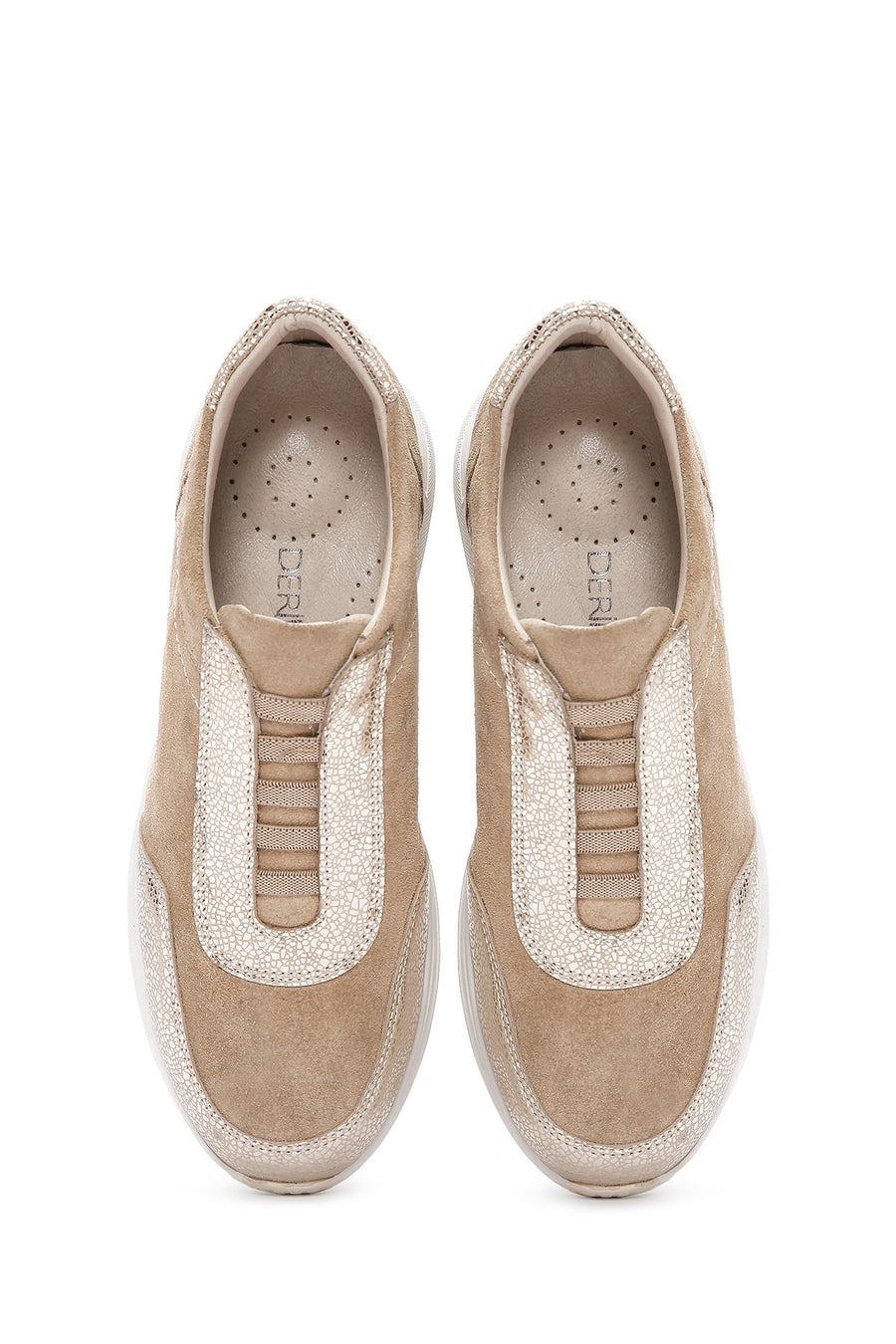 Women's Beige Lace-up Leather Sneaker