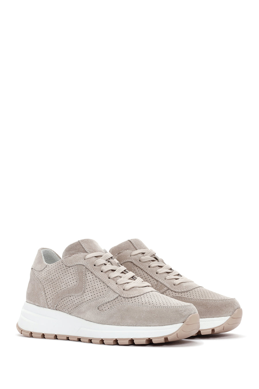 Kadın Bej Bağcıklı Süet Deri Sneaker