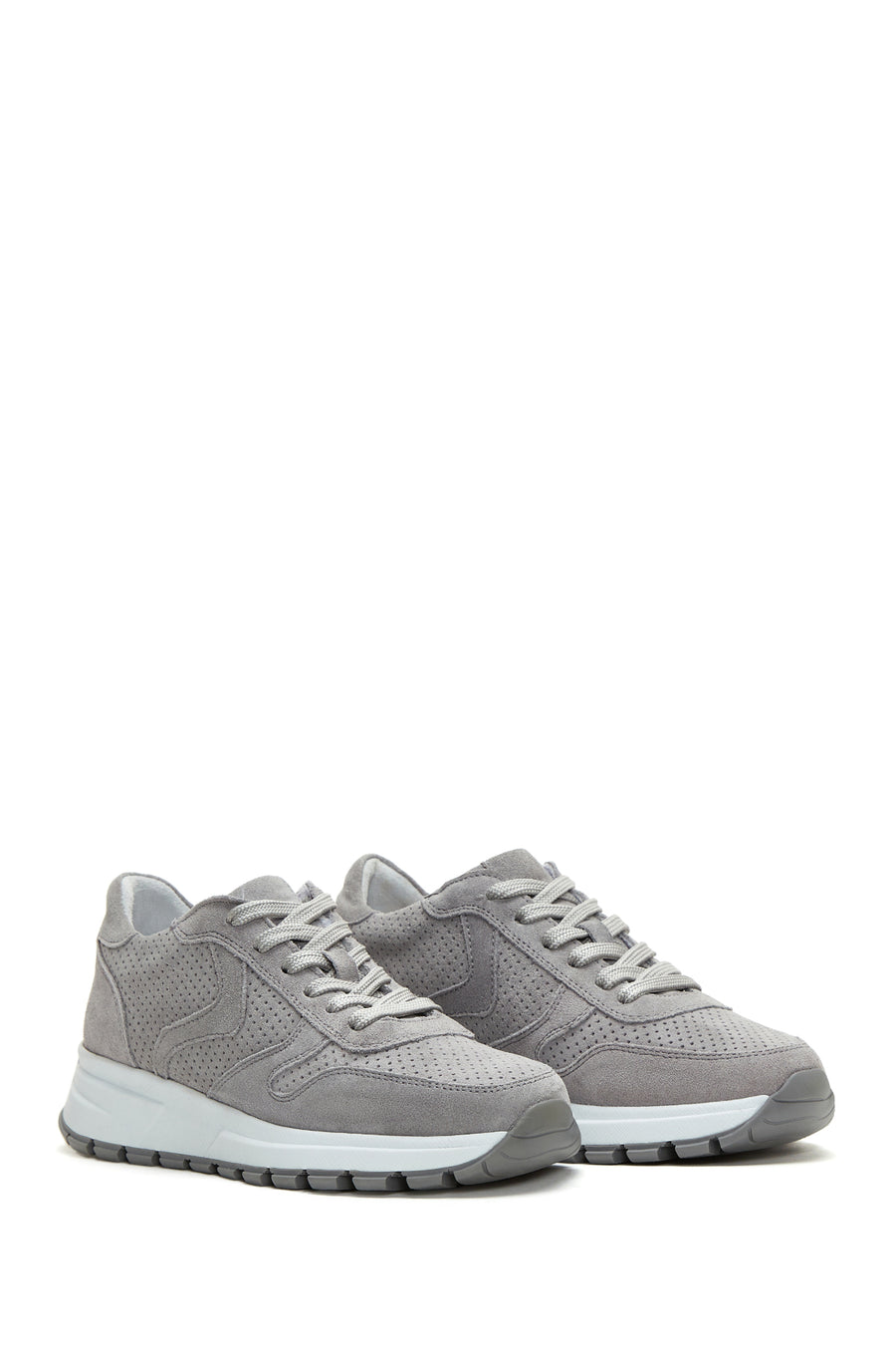 Kadın Gri Bağcıklı Süet Deri Sneaker