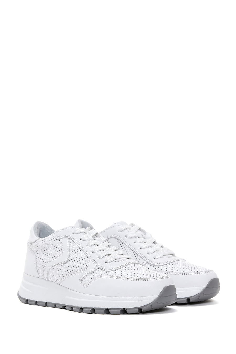 Women's White Lace-Up Leather Sneaker
