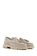 Women's Beige Suede Leather Masculine Loafer | Derimod