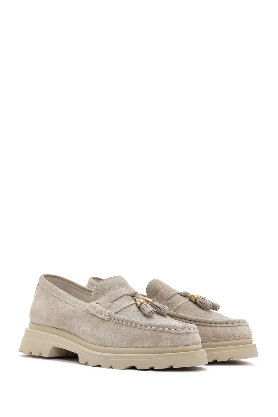 Women's Beige Suede Leather Masculine Loafer