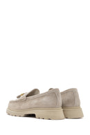 Women's Beige Suede Leather Masculine Loafer | Derimod