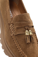 Women's Tan Suede Leather Masculine Loafer | Derimod