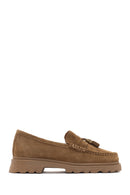 Women's Tan Suede Leather Masculine Loafer | Derimod
