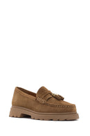 Women's Tan Suede Leather Masculine Loafer | Derimod