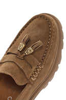 Women's Tan Suede Leather Masculine Loafer | Derimod