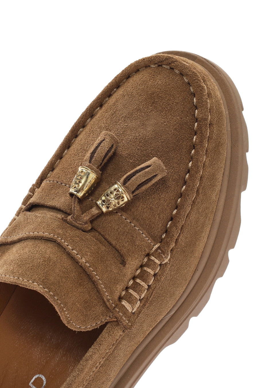 Women's Tan Suede Leather Masculine Loafer