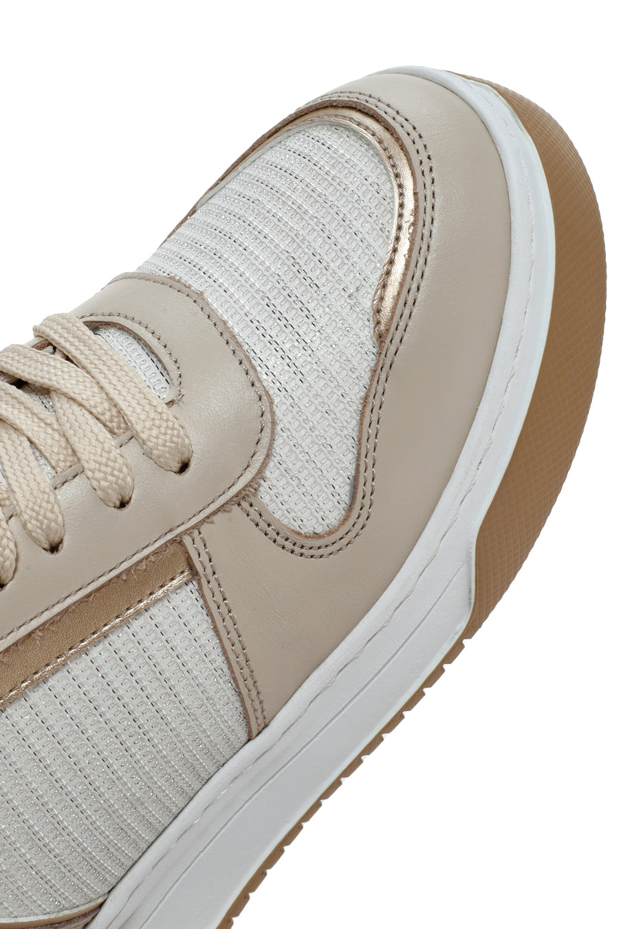 Women's Beige Lace-up Thick-Sole Leather Sneaker