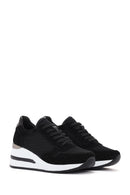 Kadın Siyah Kalın Topuklu Bağcıklı Deri Sneaker | Derimod