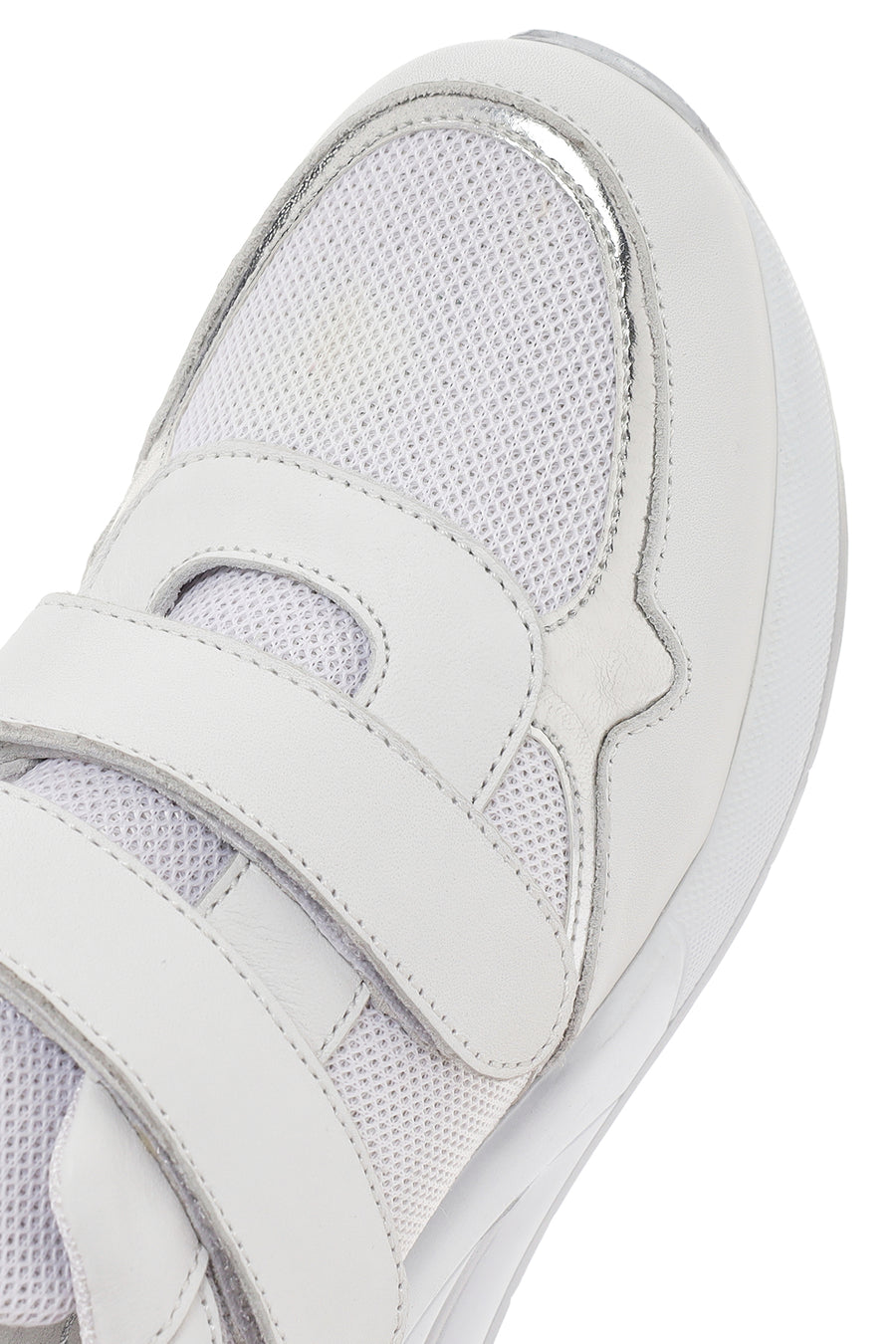 Women's White Thick Heeled Banded Leather Sneaker