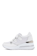 Women's White Thick Heeled Banded Leather Sneaker | Derimod