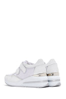 Women's White Thick Heeled Banded Leather Sneaker | Derimod