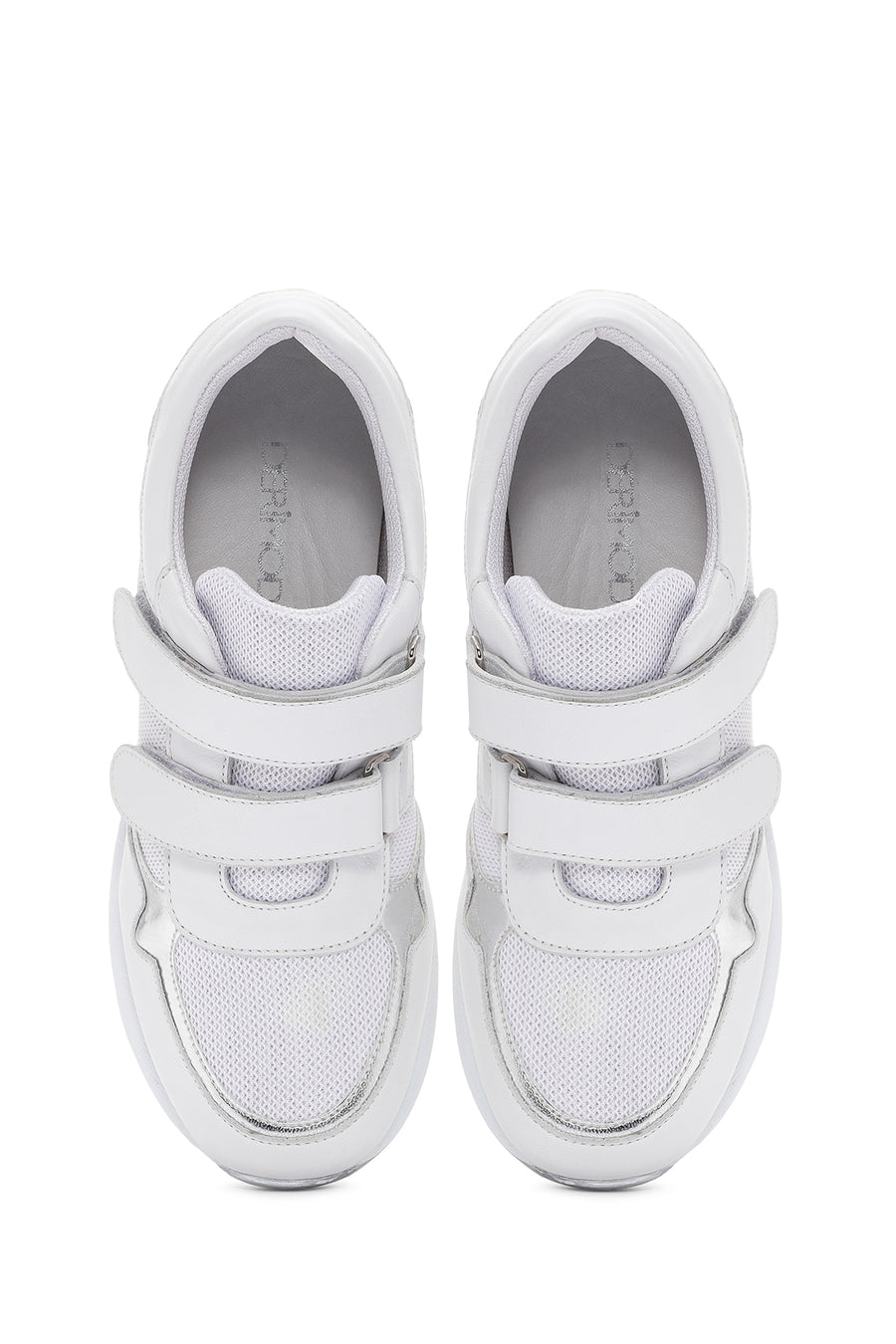 Women's White Thick Heeled Banded Leather Sneaker