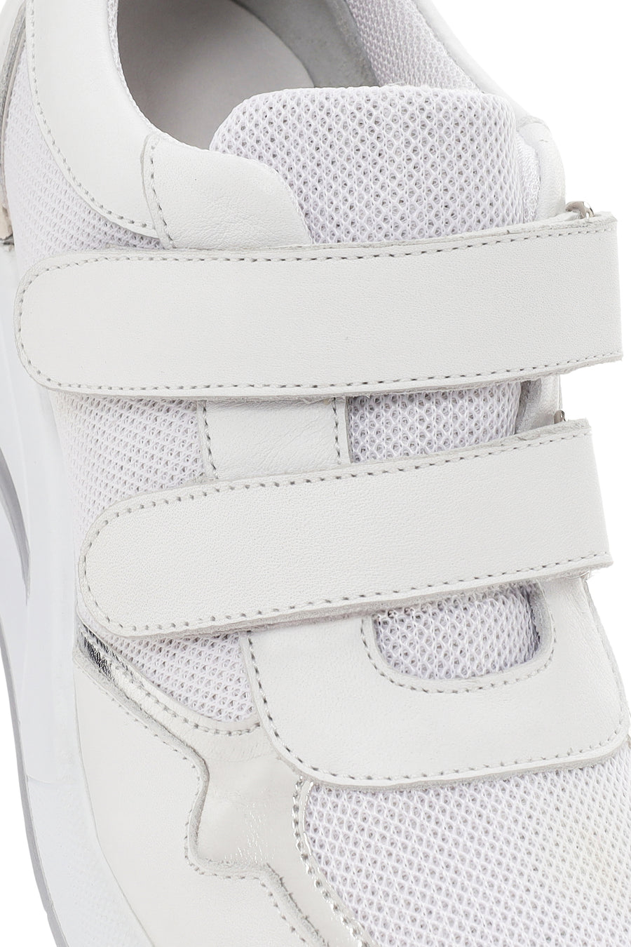 Women's White Thick Heeled Banded Leather Sneaker