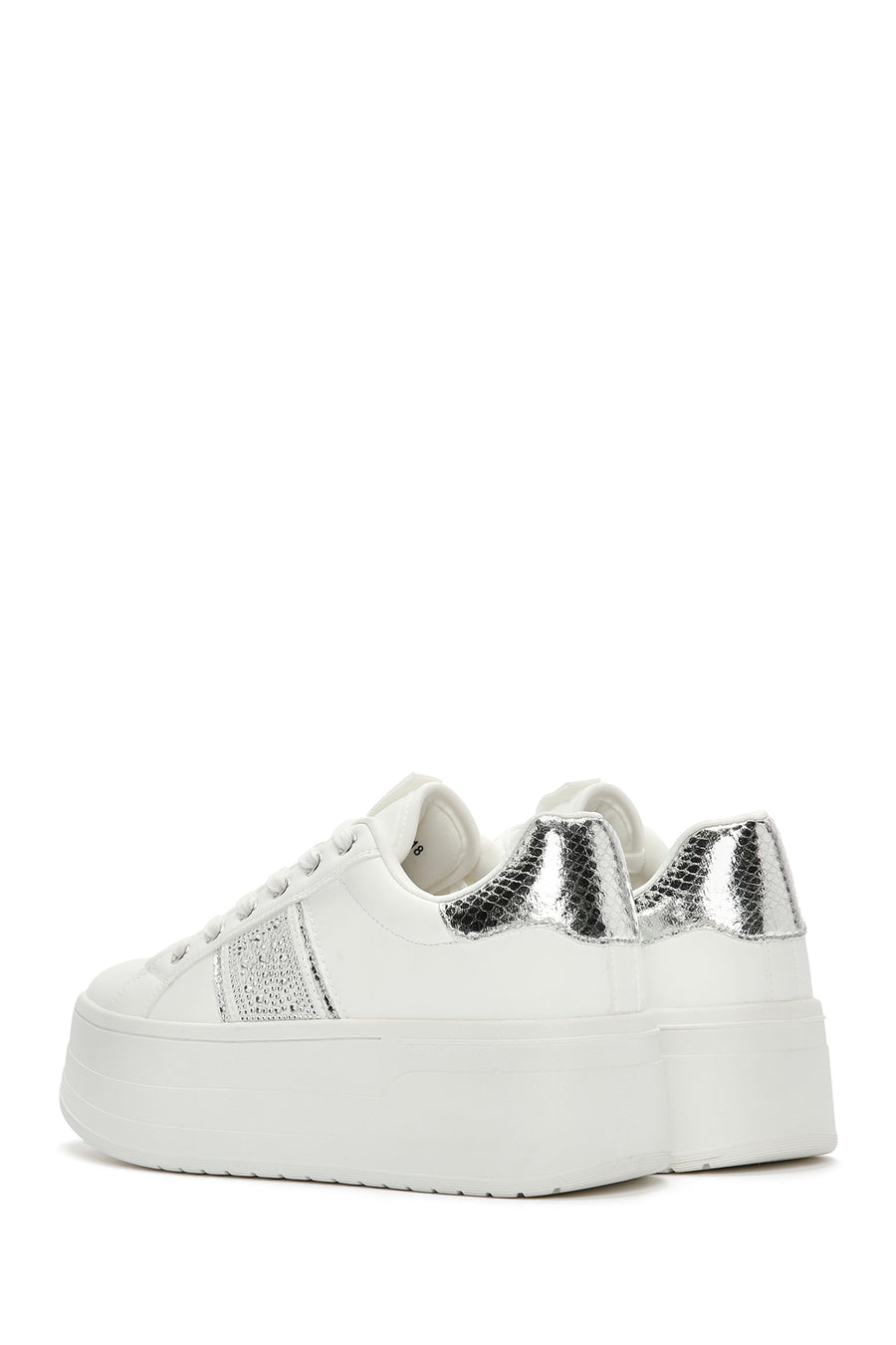 Kadın Beyaz Kalın Tabanlı Taşlı Sneaker