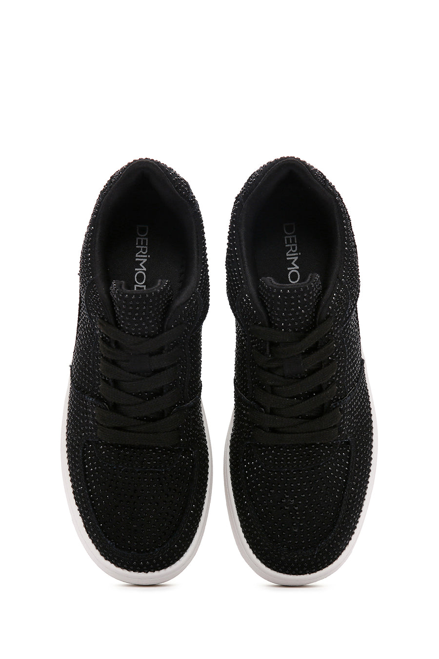 Kadın Siyah Kalın Tabanlı Taşlı Sneaker