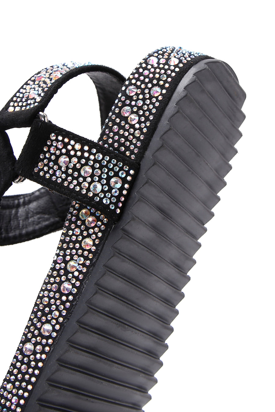 Women's Black Ankle Strap Stone Sandals