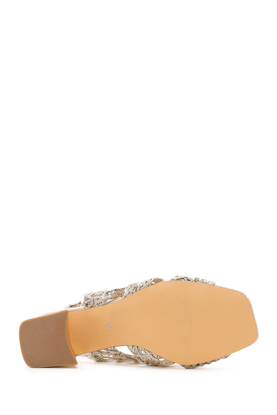 Women's Gold Ankle Strap Metallic Heeled Knit Pattern Sandals