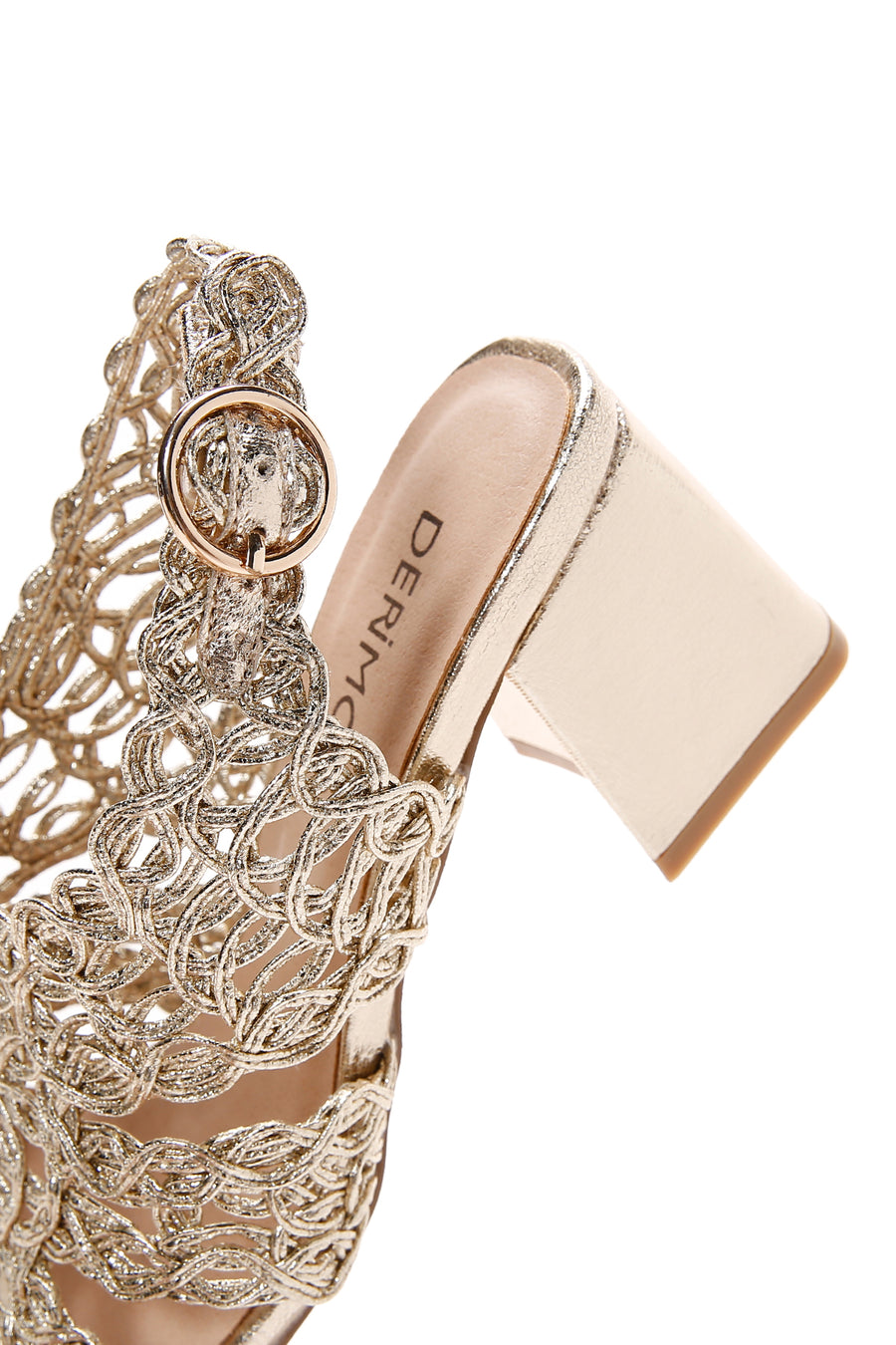 Women's Gold Ankle Strap Metallic Heeled Knit Pattern Sandals