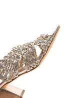 Women's Gold Ankle Strap Metallic Heeled Knit Pattern Sandals | Derimod