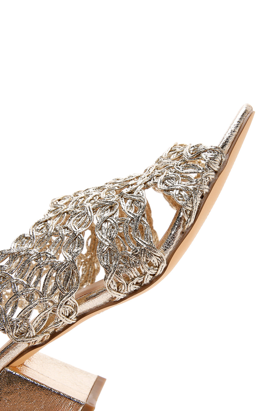 Women's Gold Ankle Strap Metallic Heeled Knit Pattern Sandals