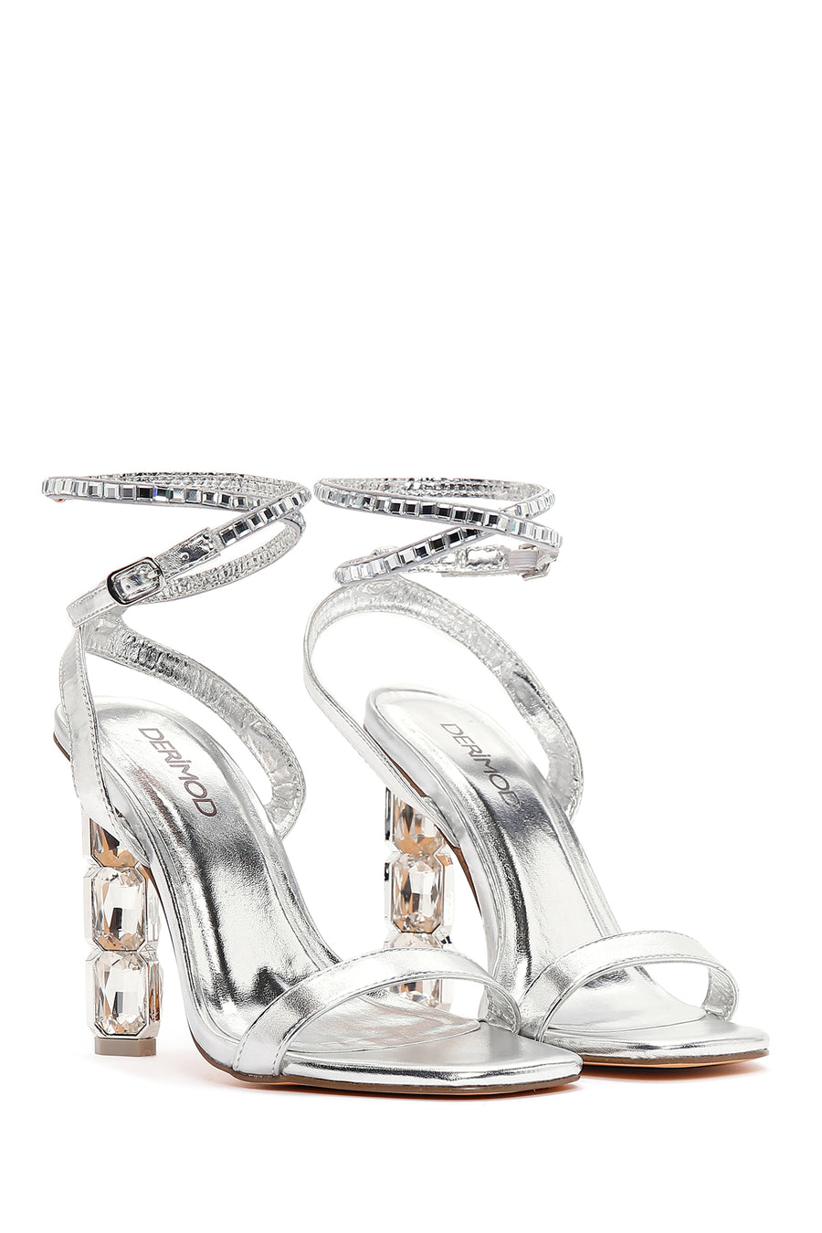 Women's Silver Ankle Strap High Heel Sandals