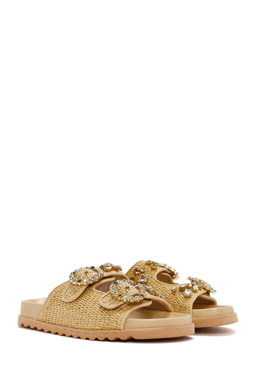 Women's Beige Straw Slippers