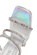 Women's Silver Stone Wedge Heeled Slippers | Derimod